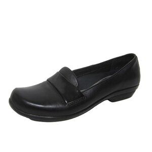 Dansko Oksana 36 5.5 6 Solid Black Genuine Leather w/ Patent Band Loafer Slip On